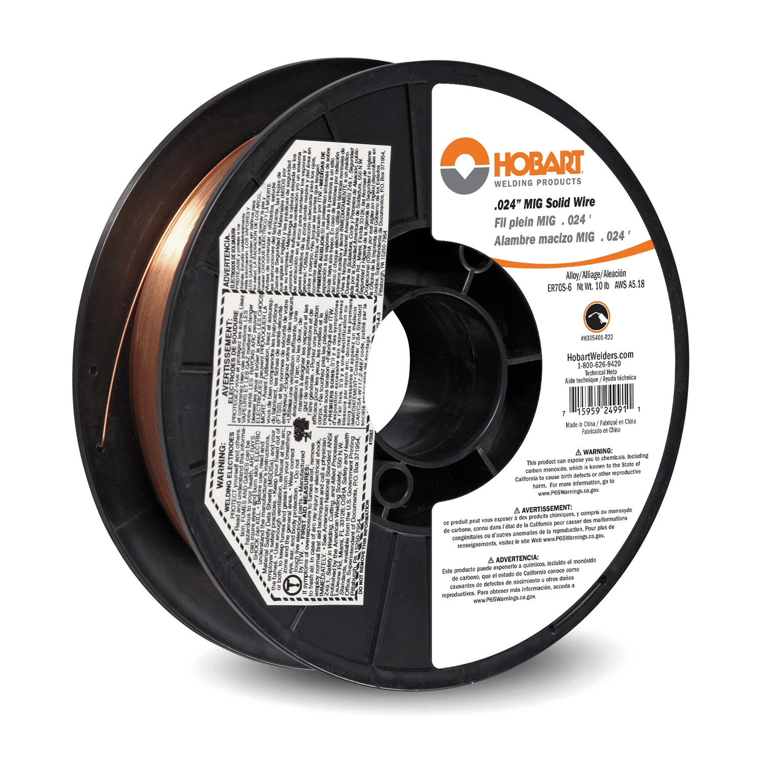 ER 70S-6 Carbon Steel Solid Wire .024, 10 lb. Spool | HobartWelders